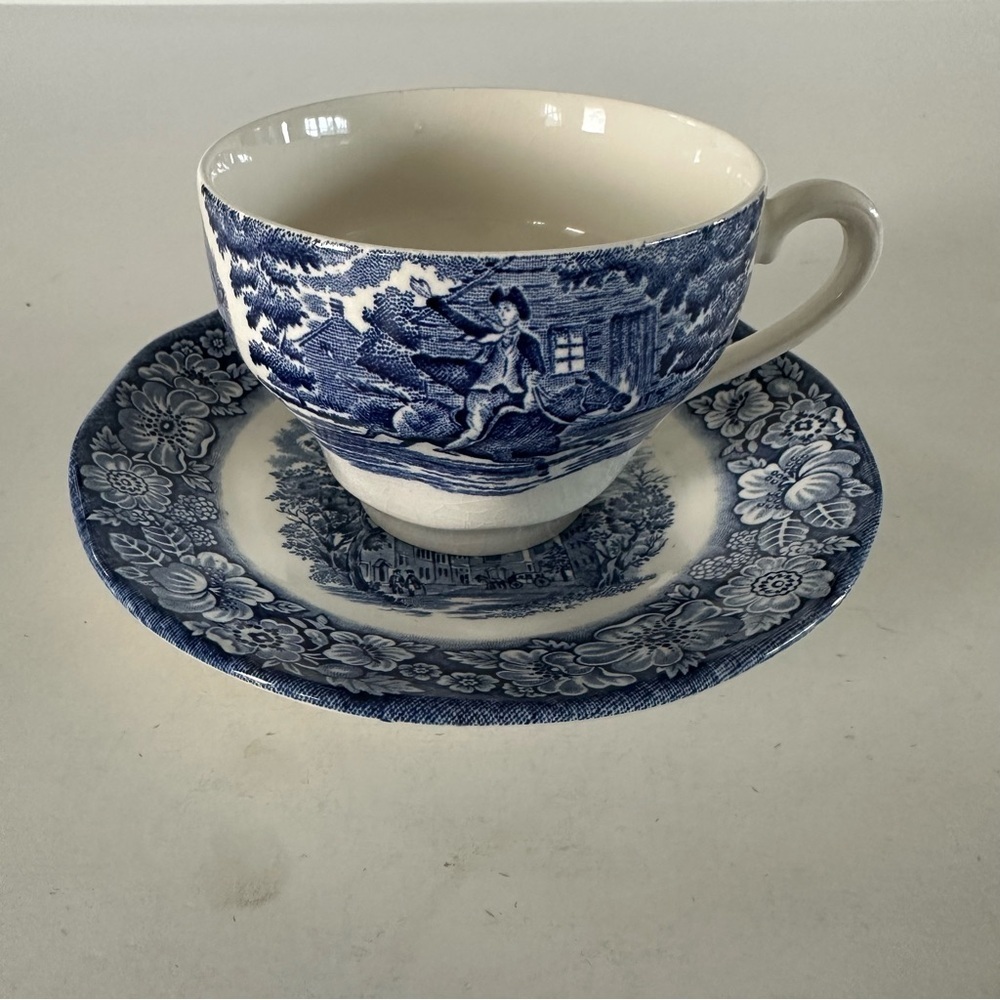 Liberty Blue by Staffordshire Flat Cup and Saucer Set Old North Church England